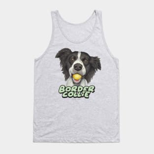 Cute Border Collie Dog with tennis ball in mouth Tank Top